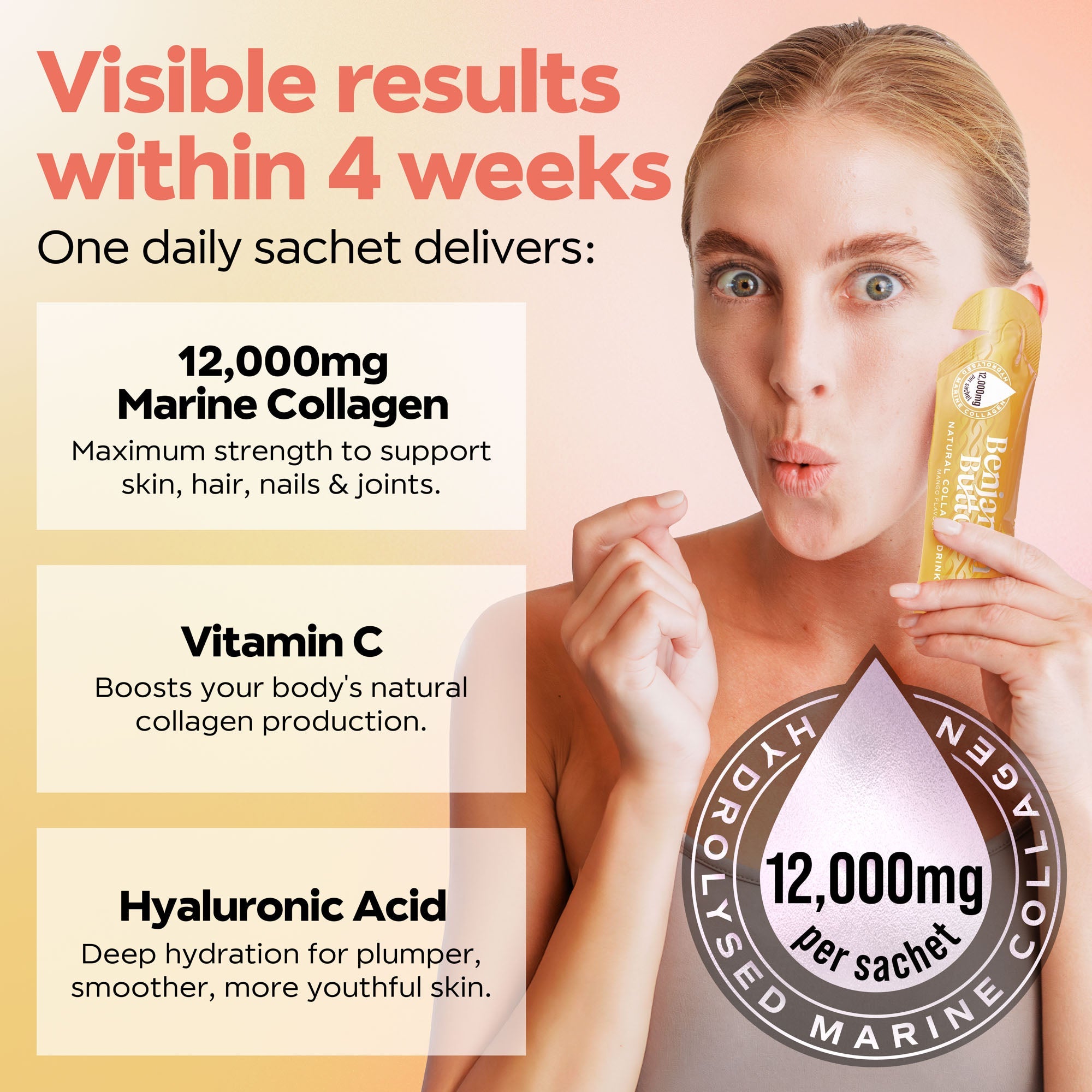 Marine Collagen Liquid Sachets – 12,000mg – Mango