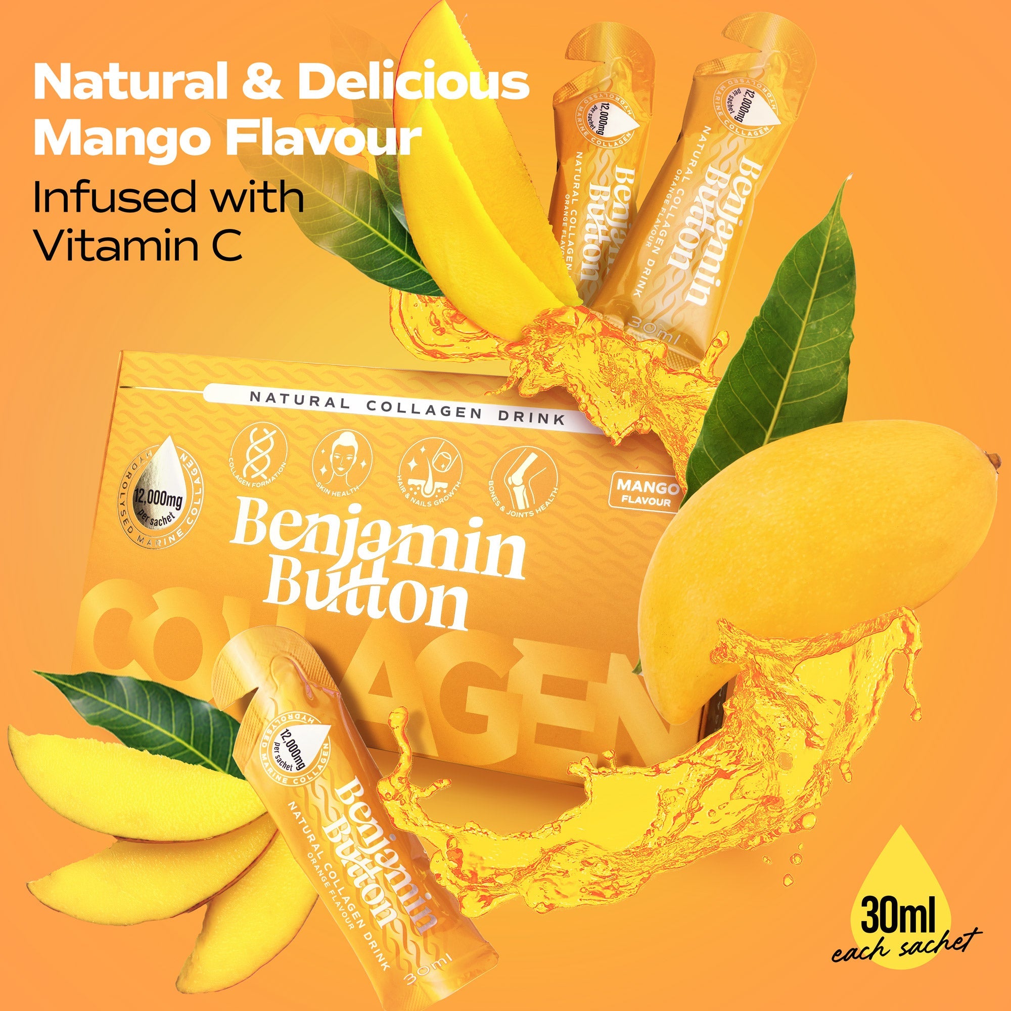 Marine Collagen Liquid Sachets – 12,000mg – Mango